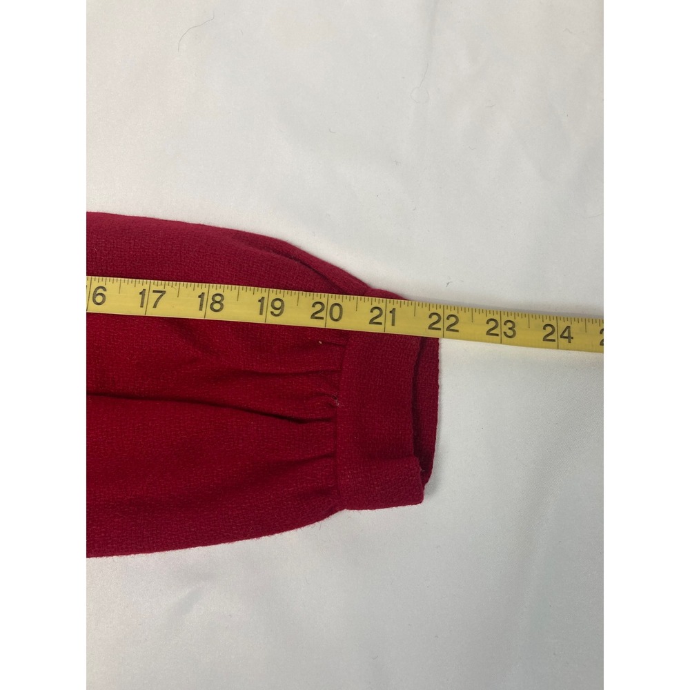 Vintage 1960s Red Wool Dress Smocked Yoke A-Line Lined Long Sleeve‎ - Picture 7 of 11